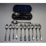 A Victorian silver christening fork and spoon, Exeter 1859 by Atkin Brothers, with a matched case,