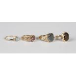 A 9ct gold ring, collet set with an oval cut smoky quartz, weight 3.2g, ring size approx L1/2, a 9ct