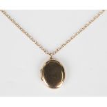 A 9ct gold oval pendant locket, weight 8g, length 3cm, with a 9ct gold oval link neckchain on a