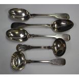 A set of three William IV silver fiddle pattern tablespoons, London 1837 by Benjamin Stephens,
