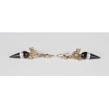 A pair of Victorian banded agate pendant earrings with wire fittings, unmarked, length 5.1cm, with a