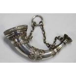 A Victorian silver novelty vinaigrette and scent bottle in the form of a hunting horn, decorated