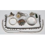 A silver and varicoloured agate shaped oval brooch, Birmingham 1971, width 5.4cm, and a group of