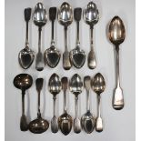 An early Victorian part canteen of silver Fiddle pattern cutlery, comprising ten table forks, six