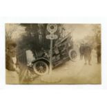 A group of 9 postcards of disasters, including photographic postcards titled 'Motor Smash at