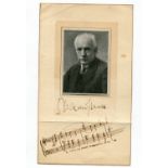 AUTOGRAPH. A mounted portrait of Richard Strauss above the composer's signature and four bars of '