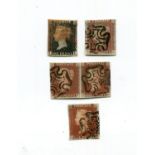 A Great Britain 1840 1d black stamp, just 4 margins, 1841 1d red brown three used pairs and block of