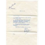 AUTOGRAPHS. A typed letter signed in ink by Bing Crosby dated April 29, 1948 replying to a request