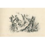 HUNTING. An album containing approximately 36 pencil drawings and sketches of hunting interest by an