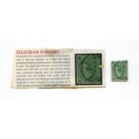 A Stock Exchange stamp forgery 1872 1 shilling green plate 5 (LB) used.Buyer’s Premium 29.4% (