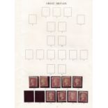 Five album pages with Great Britain 1864-79 1d red stamp plates from 71-224 mint, some without