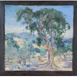 Continental School - Landscape with Trees and Figures, 20th century oil on board, 42.5cm x 44.5cm,