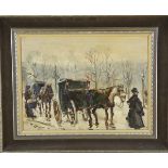 Continental School - Winter Scene with Horse-drawn Brougham and Figures, 20th century oil on
