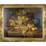 Follower of Charles Thomas Bale - Still Life of Fruit in Baskets on a Table, 20th century oil on