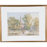 Samuel Read - 'The Village Church', watercolour, signed and dated 1875 recto, titled label verso,