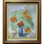 Michel Paradis-Sauval - Still Life of Flowers in a Vase, 20th century oil on canvas, signed recto,