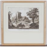 Paul Sandby - 'The Entrance to Chepstow Castle', sepia etching with aquatint, 23cm x 29cm, within