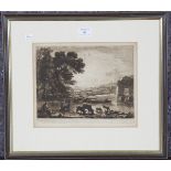 Richard Earlom, after Claude - Cattle watering in a Landscape, Ruins beyond, etching with mezzotint,