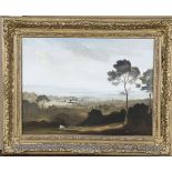 Philip Hugh Padwick - Landscape View, oil on board, signed, 29cm x 39.5cm, within a gilt composition