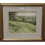 Noel Shepherdson - Extensive Landscape with Figure and Buildings, watercolour with pen and ink,