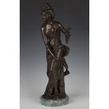 Denise Delavigne - a late 19th century French brown patinated cast bronze figure of a standing