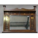 An Edwardian Arts and Crafts mahogany overmantel mirror, in the manner of Shapland & Petter, the