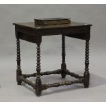 An 18th century and later provincial oak side table with bobbin turned legs, height 73cm, width