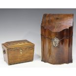 A George III mahogany knife box, fitted with a silver lockplate, later fitted as a letter rack,
