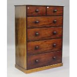 A late Victorian mahogany chest of two short and four long drawers, on a plinth base, height