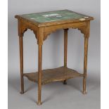 An Edwardian Arts and Crafts oak rectangular tile-topped occasional table, probably by Liberty & Co,