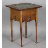 An Edwardian Arts and Crafts walnut tile-topped occasional table, probably by Liberty & Co, the