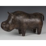 A late 20th century leather hippopotamus, probably by Omersa and retailed by Liberty & Co, height