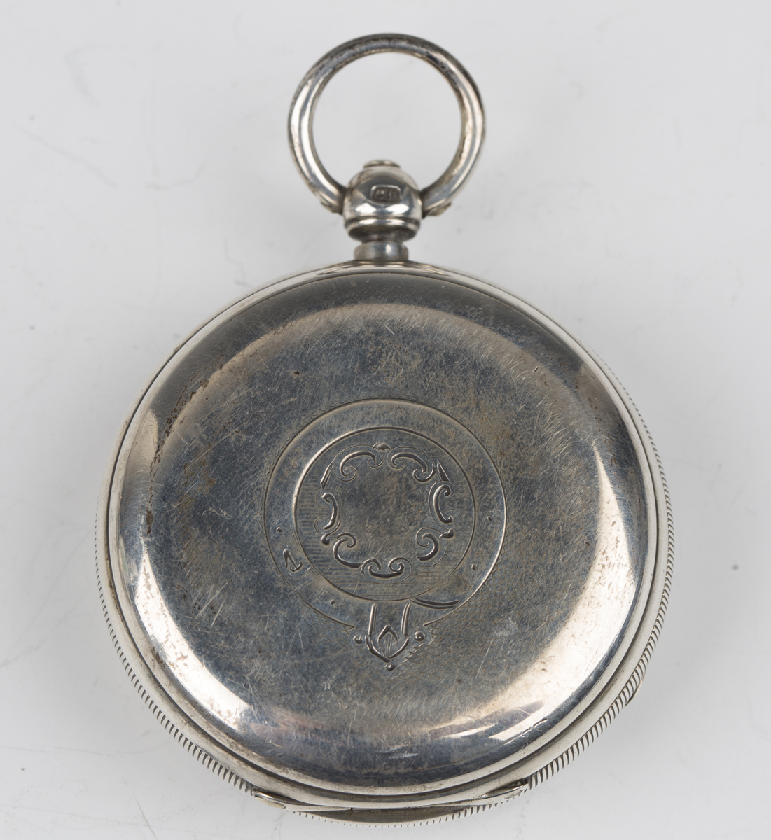 A late Victorian silver cased keywind open-faced gentleman's pocket watch, the enamelled dial with - Image 5 of 7