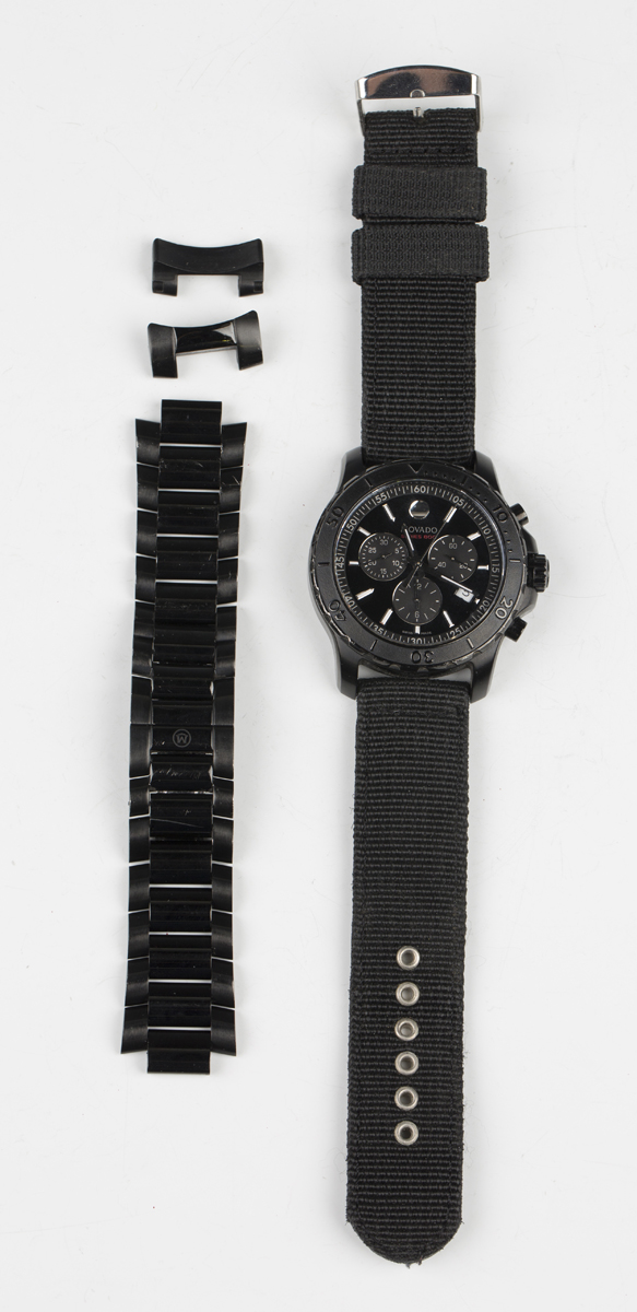 A Movado Series 800 Chronograph black enamelled stainless steel gentleman's wristwatch, Ref. 14.1. - Image 2 of 4