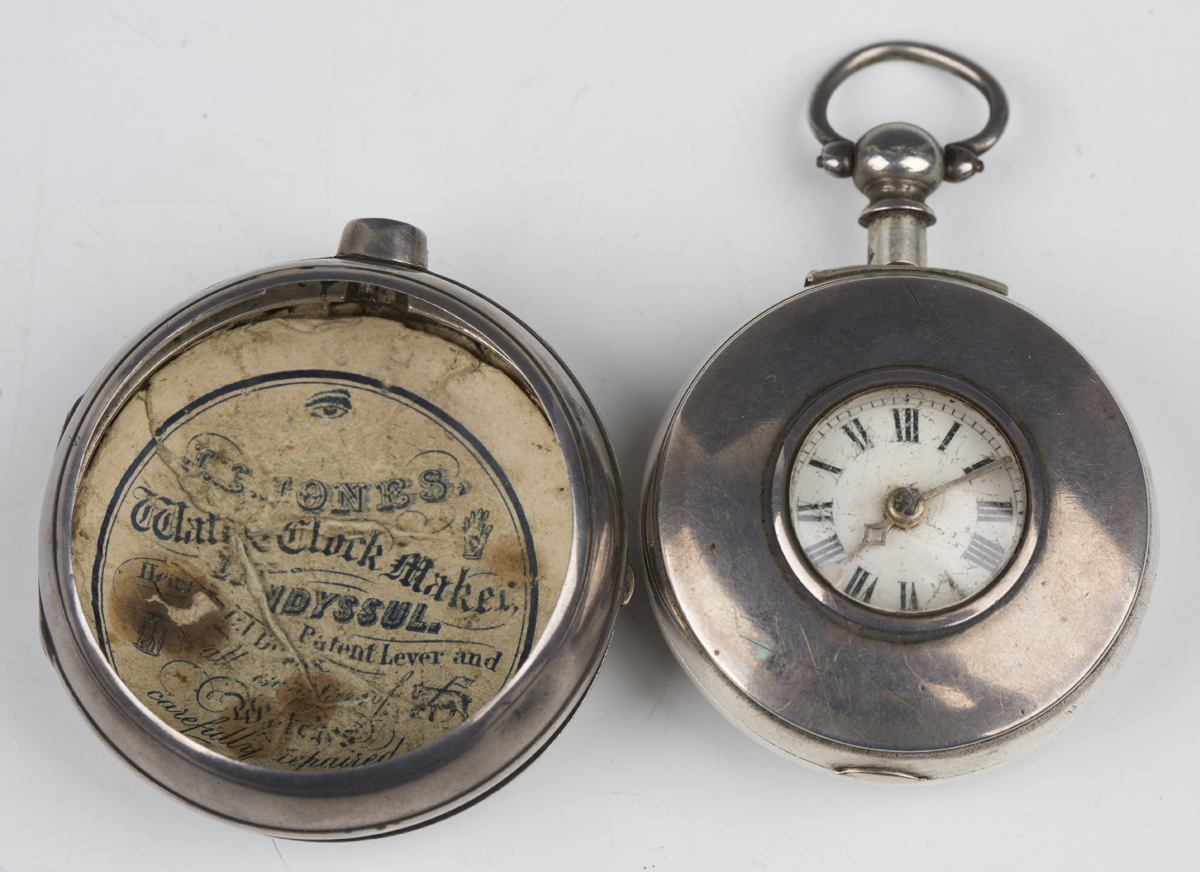 A silver half-hunting pair cased keywind pocket watch, the gilt fusee movement with verge - Image 7 of 8