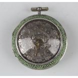 A George III silver and later shagreen pair cased keywind open-faced pocket watch, the gilt fusee