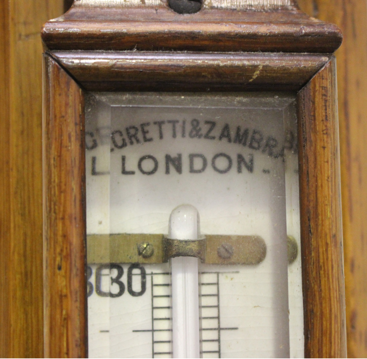 A late Victorian pale oak Admiral Fitzroy's storm stick barometer, the ceramic dial with vernier - Image 2 of 4