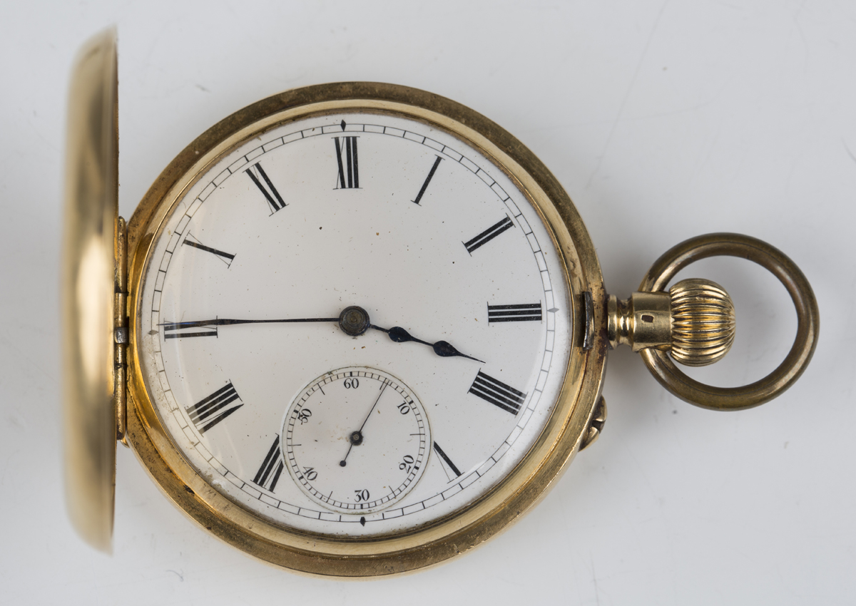 A gold keyless wind half-hunting cased gentleman's pocket watch with unsigned jewelled lever - Image 5 of 5