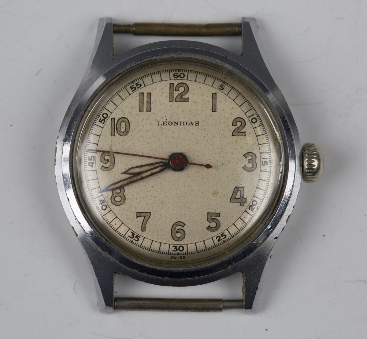 A Leonidas steel cased gentleman's wristwatch with signed jewelled movement, the signed silvered
