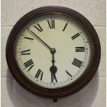 A late 19th century German stained beech circular wall timepiece, the painted dial with black