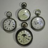 A double-sided gun metal cased keyless wind pocket watch/calendar, the enamelled watch dial with a
