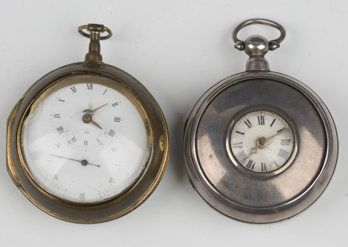 A silver half-hunting pair cased keywind pocket watch, the gilt fusee movement with verge