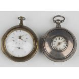 A silver half-hunting pair cased keywind pocket watch, the gilt fusee movement with verge