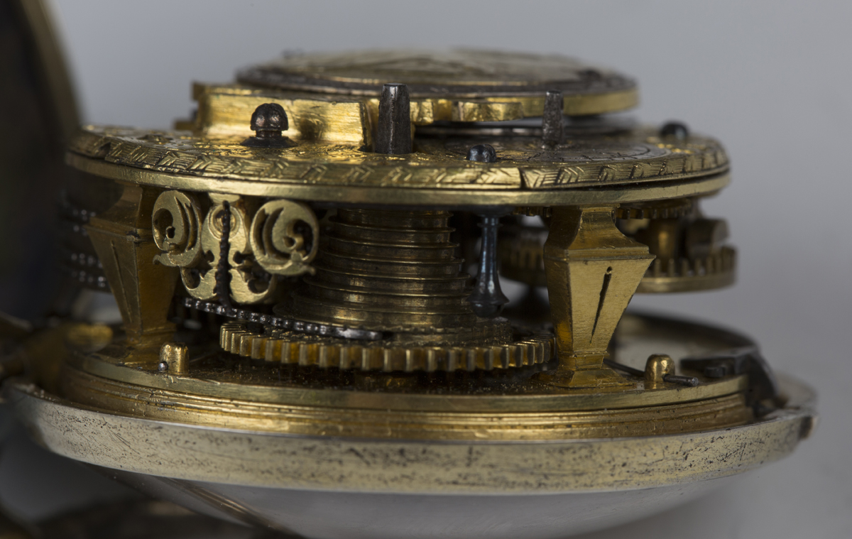 An 18th century and later enamelled keywind open-faced pocket watch, the gilt fusee movement with - Image 5 of 8