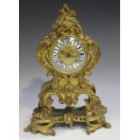 A late 19th century French ormolu cased mantel clock, the eight day movement with silk suspension,