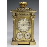 An early Victorian silver gilt carriage timepiece, the eight day movement with platform