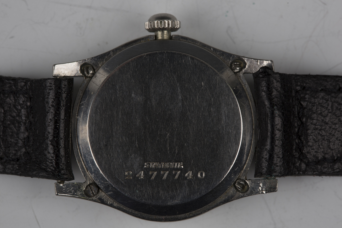 A J.W. Benson steel cased wristwatch, the signed circular dial with Arabic numerals and subsidiary - Image 3 of 7