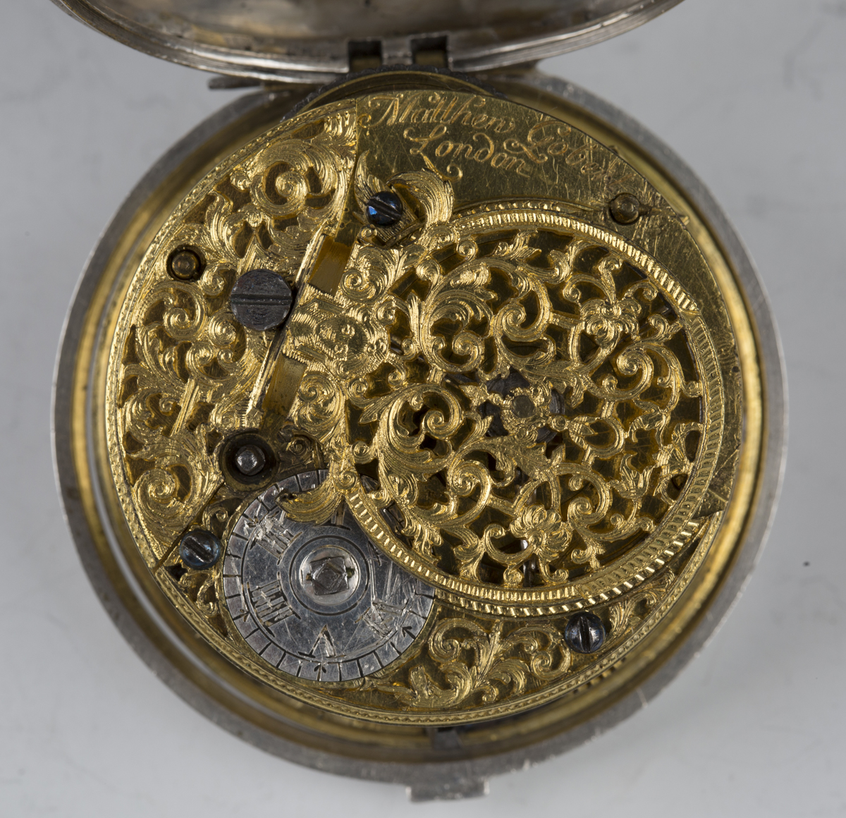 A George III silver pair cased keywind open-faced pocket watch, the gilt fusee movement with verge - Image 8 of 9