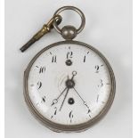 A 19th century keywind open-faced pocket alarm watch with Continental fusee movement sounding on a