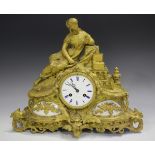 A 19th century French ormolu mantel clock with eight day movement striking on a bell via an